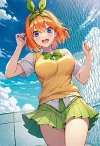 屋上にいる夏服姿の中野四葉
