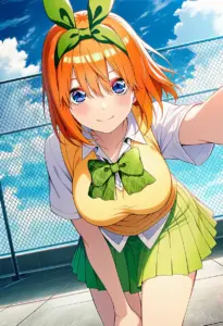 屋上にいる夏服姿の中野四葉