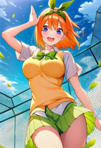 屋上にいる夏服姿の中野四葉