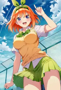屋上にいる夏服姿の中野四葉