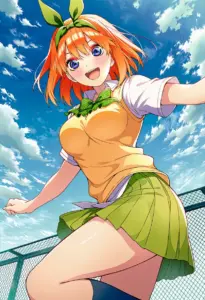 屋上にいる夏服姿の中野四葉