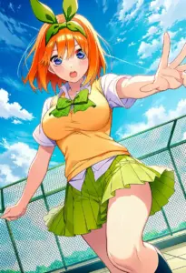 屋上にいる夏服姿の中野四葉