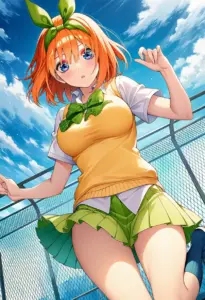 屋上にいる夏服姿の中野四葉