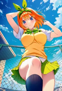 屋上にいる夏服姿の中野四葉