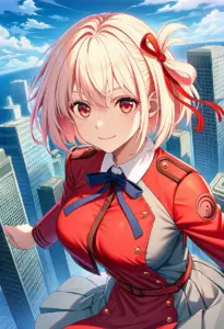 屋上にいる冬服姿の錦木千束