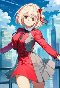 屋上にいる冬服姿の錦木千束