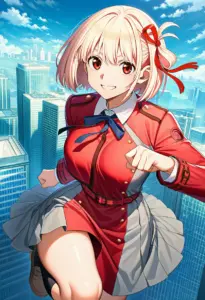 屋上にいる冬服姿の錦木千束