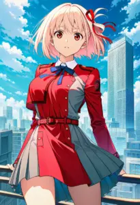 屋上にいる冬服姿の錦木千束