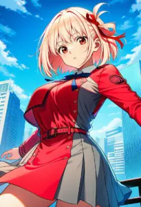 屋上にいる冬服姿の錦木千束