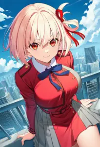 屋上にいる冬服姿の錦木千束