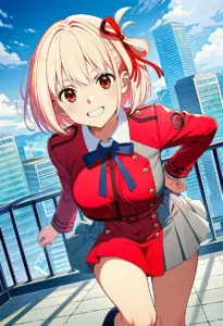 屋上にいる冬服姿の錦木千束