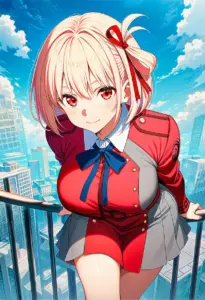 屋上にいる冬服姿の錦木千束
