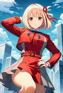 屋上にいる冬服姿の錦木千束