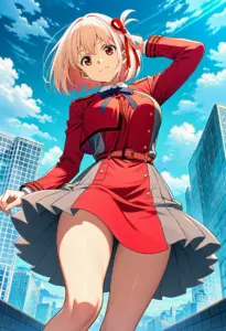 屋上にいる冬服姿の錦木千束