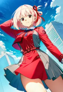屋上にいる冬服姿の錦木千束