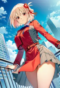 屋上にいる冬服姿の錦木千束