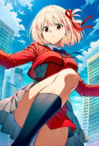 屋上にいる冬服姿の錦木千束