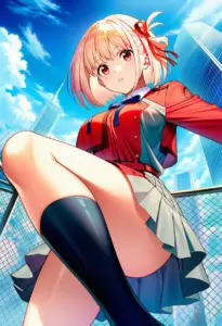 屋上にいる冬服姿の錦木千束
