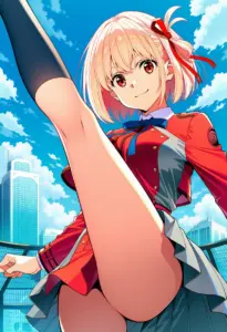 屋上にいる冬服姿の錦木千束