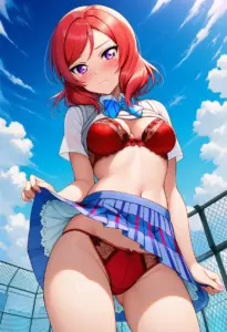 屋上で下着を露出させられる夏服姿の西木野真姫