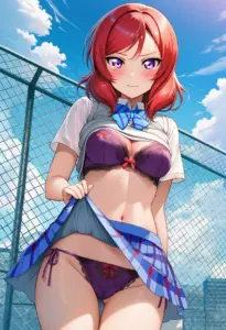 屋上で下着を露出させられる夏服姿の西木野真姫