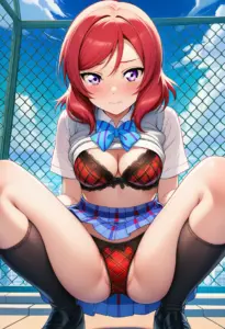 屋上で下着を露出させられる夏服姿の西木野真姫
