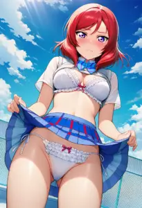 屋上で下着を露出させられる夏服姿の西木野真姫