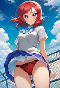 屋上にいる夏服姿の西木野真姫のパンチラ