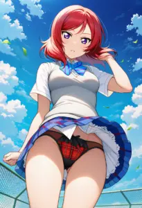屋上にいる夏服姿の西木野真姫のパンチラ