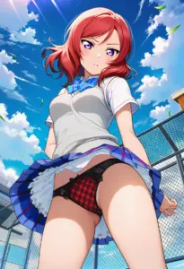 屋上にいる夏服姿の西木野真姫のパンチラ