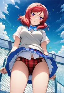 屋上にいる夏服姿の西木野真姫のパンチラ