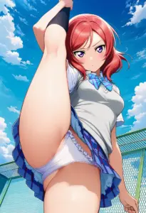 屋上にいる夏服姿の西木野真姫のパンチラ