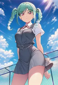 屋上にいる夏服姿の鬼塚冬毬