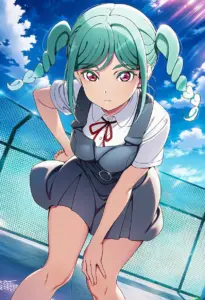 屋上にいる夏服姿の鬼塚冬毬