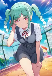 屋上にいる夏服姿の鬼塚冬毬