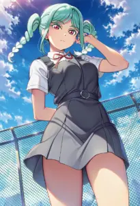 屋上にいる夏服姿の鬼塚冬毬
