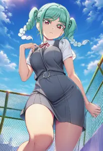 屋上にいる夏服姿の鬼塚冬毬
