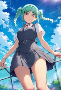 屋上にいる夏服姿の鬼塚冬毬