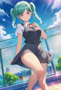 屋上にいる夏服姿の鬼塚冬毬