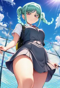 屋上にいる夏服姿の鬼塚冬毬