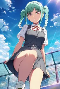 屋上にいる夏服姿の鬼塚冬毬