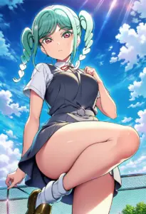 屋上にいる夏服姿の鬼塚冬毬