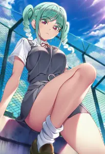 屋上にいる夏服姿の鬼塚冬毬
