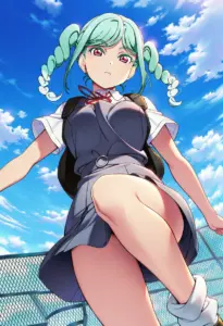 屋上にいる夏服姿の鬼塚冬毬