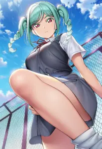 屋上にいる夏服姿の鬼塚冬毬