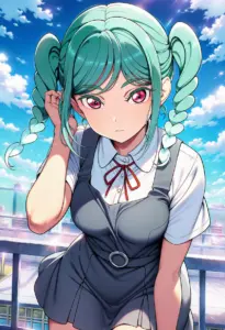 屋上にいる夏服姿の鬼塚冬毬