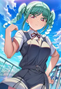屋上にいる夏服姿の鬼塚冬毬