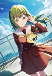 屋上にいる冬服姿の大賀美沙知