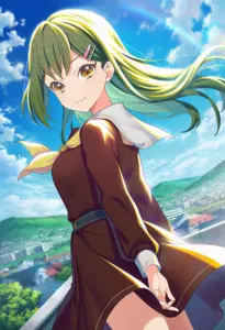 屋上にいる冬服姿の大賀美沙知