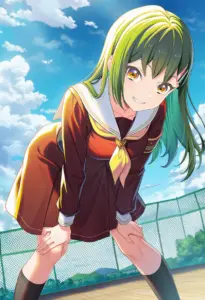 屋上にいる冬服姿の大賀美沙知